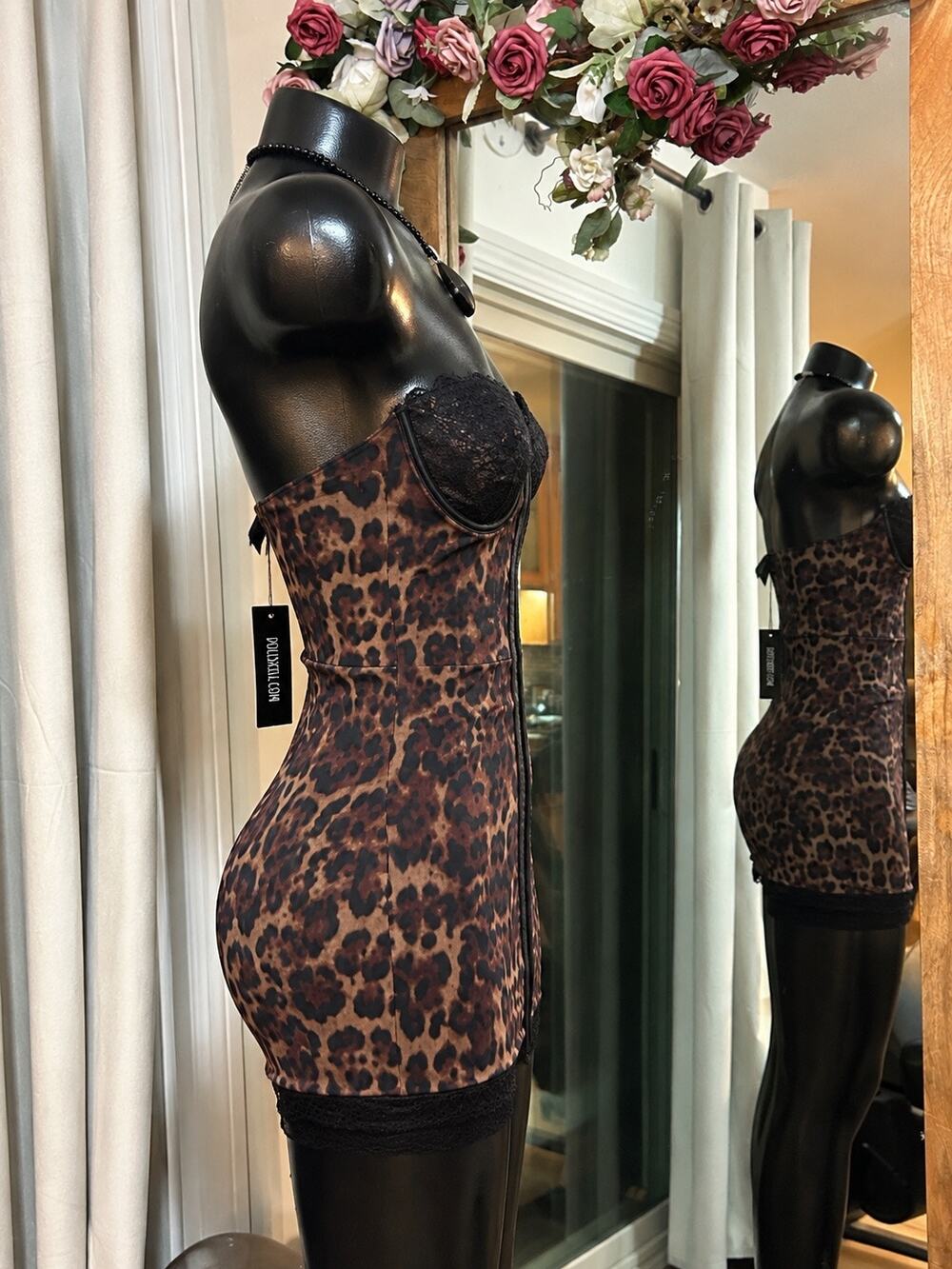 NWT Dolls Kill Current Mood Leopard Print Mesh Lace Bustier Slip Dress Sz S